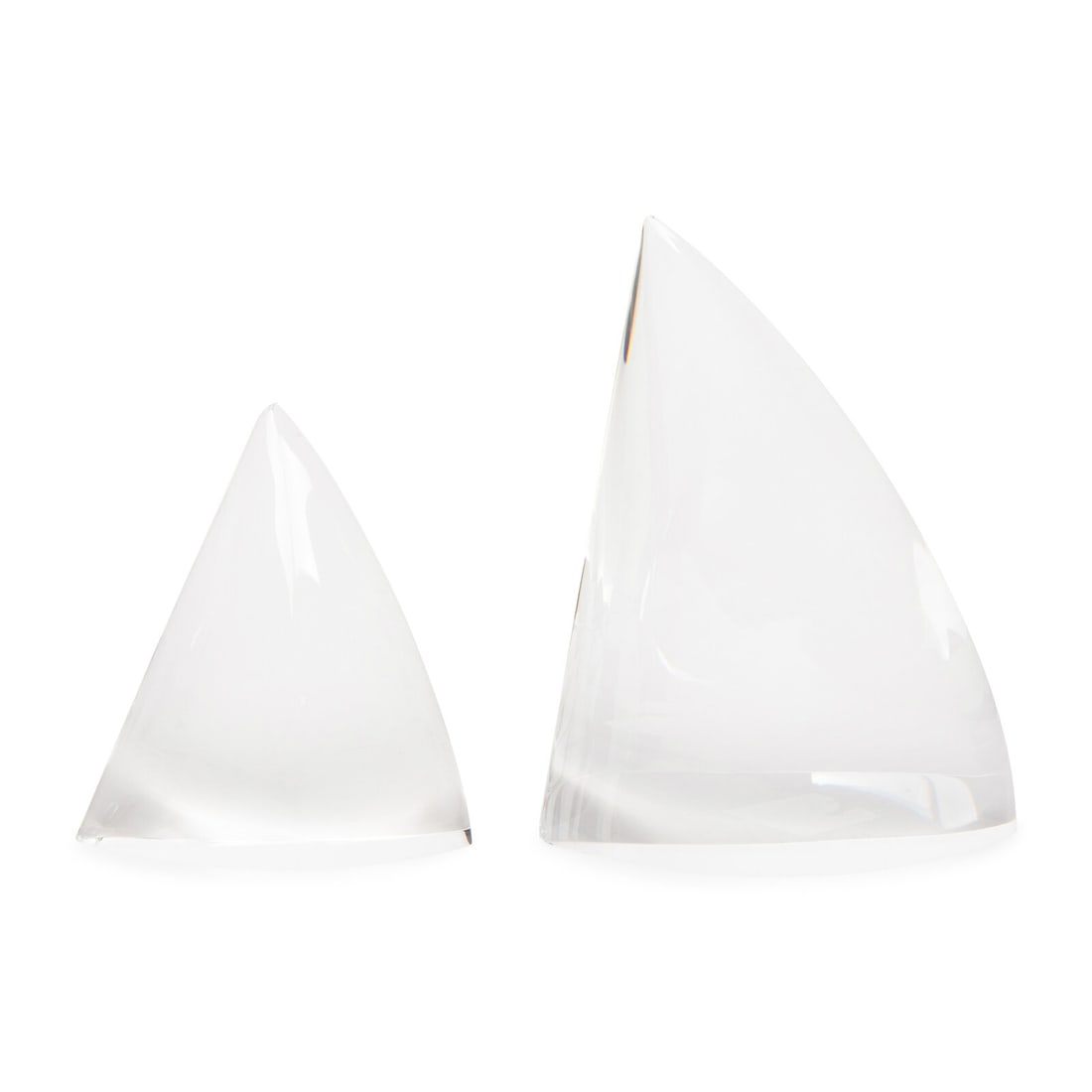 A Steuben Glass Close to the Wind Sculpture: A Steuben Glass Close to the Wind Sculpture Designed by Lloyd Atkins, 20th Century model 1068, the larger sail signed 'Steuben' to the underside, together with a fitted case. Height of larger sail 8 x