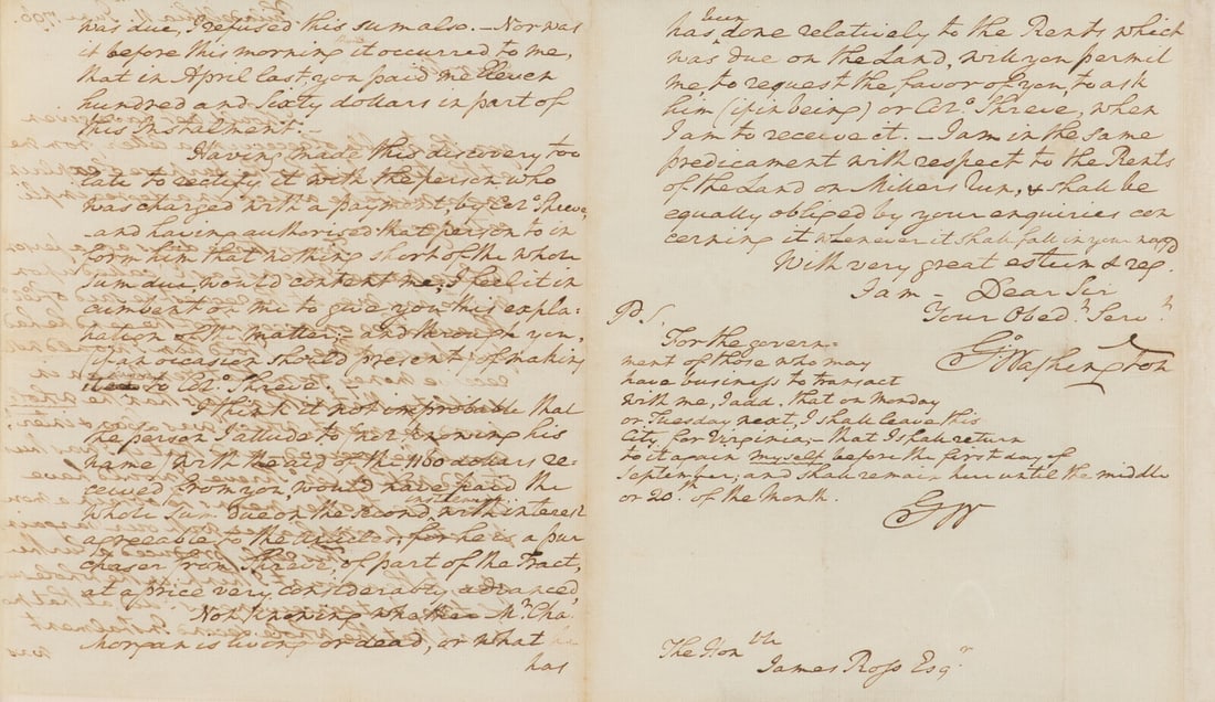 WASHINGTON, George (1732-1799). Autograph letter signed twice as first President ("G: Washington") (1 of 3)