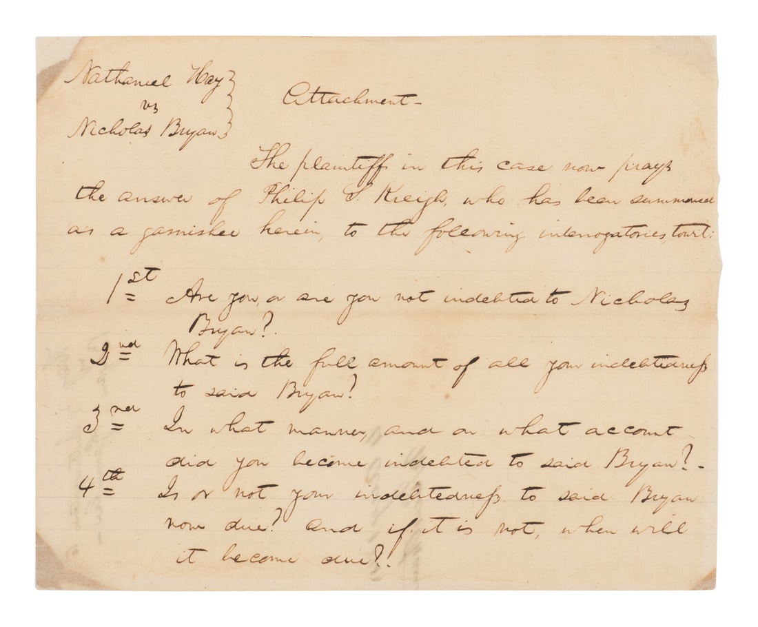 LINCOLN, Abraham (1809-1865). Autograph document, unsigned, [Springfield], 4 August 1841. (1 of 2)