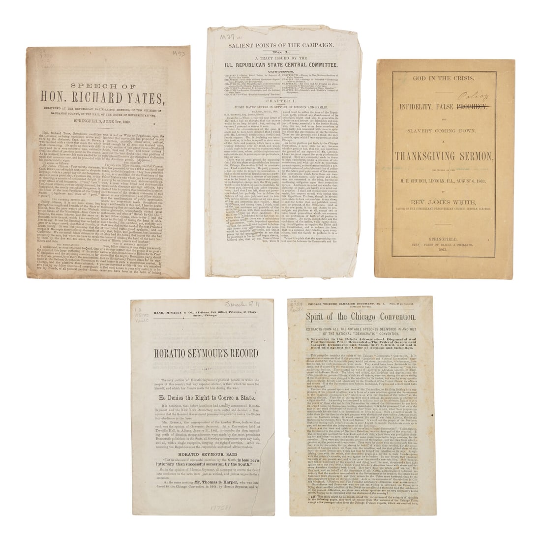 [LINCOLN, Abraham (1809-1865)]. A group of 5 Illinois and pre-Chicago Fire imprints, comprising: (1 of 1)
