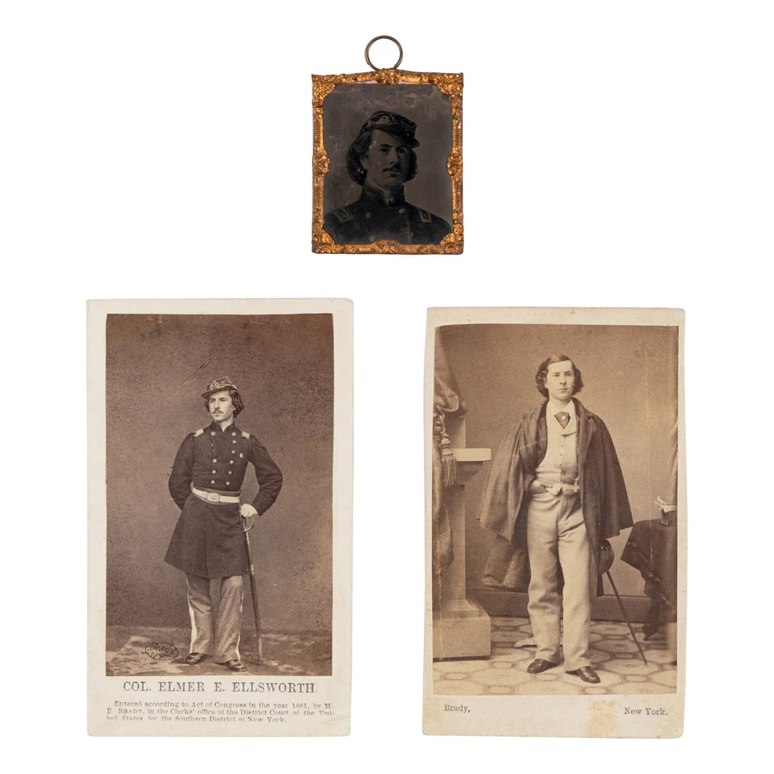 [CIVIL WAR]. -- [ELLSWORTH, Elmer (1837-1861)]. A group of 3 photographs depicting Ellsworth, (1 of 7)