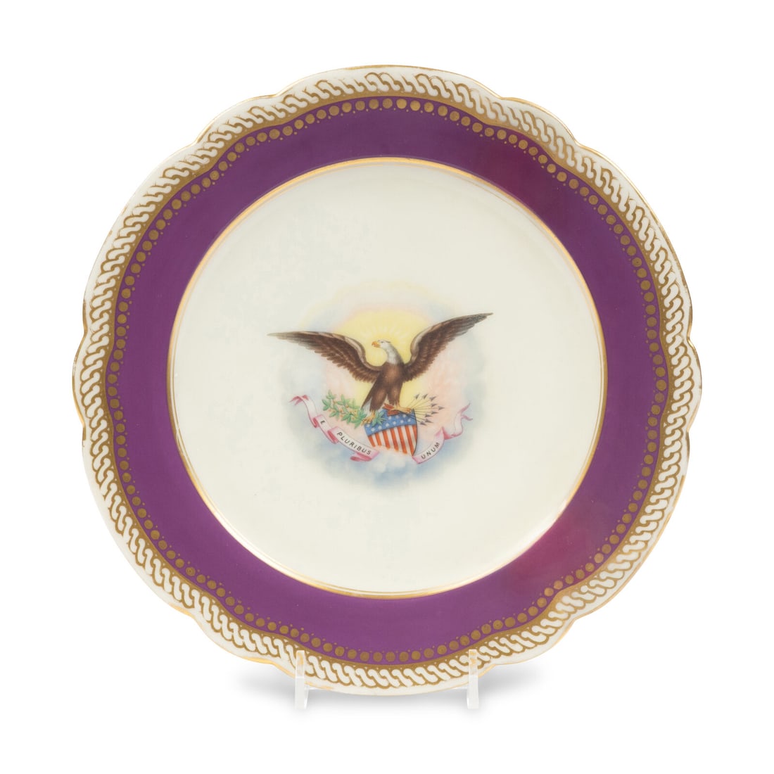 [LINCOLN WHITE HOUSE]. A French Limoges porcelain dinner plate from the solferino china service used (1 of 5)