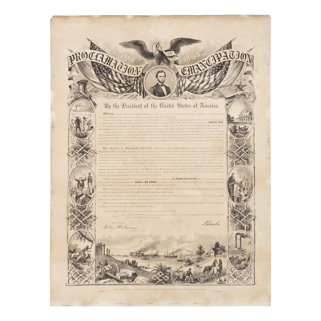 LINCOLN, Abraham (1809-1865). Proclamation of Emancipation. New York: C.A. Alvord for R.A. Dimmick, (1 of 2)