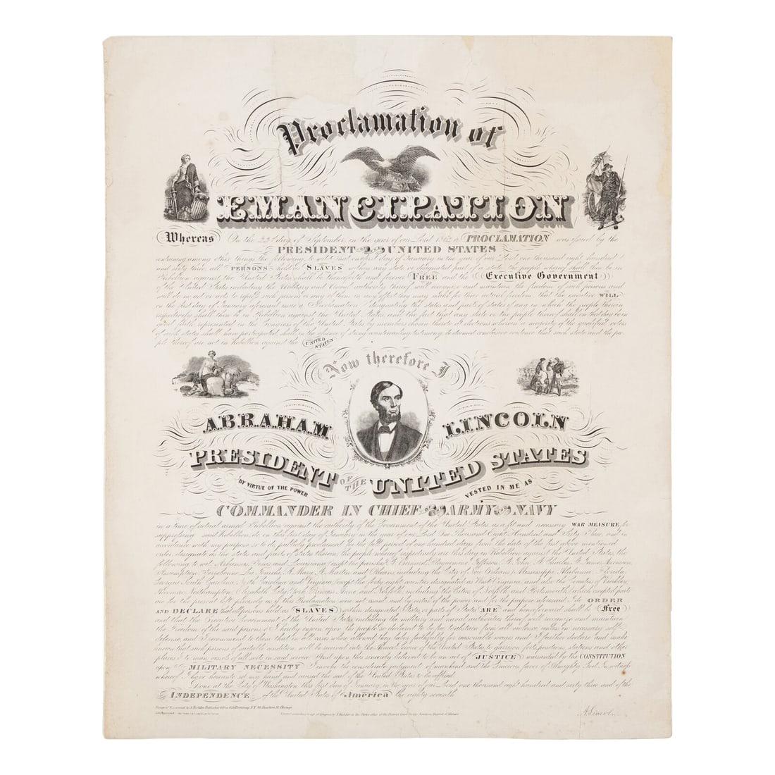 LINCOLN, Abraham (1809-1865). Proclamation of Emancipation. Chicago: Chas. Shober, 1864. (1 of 1)