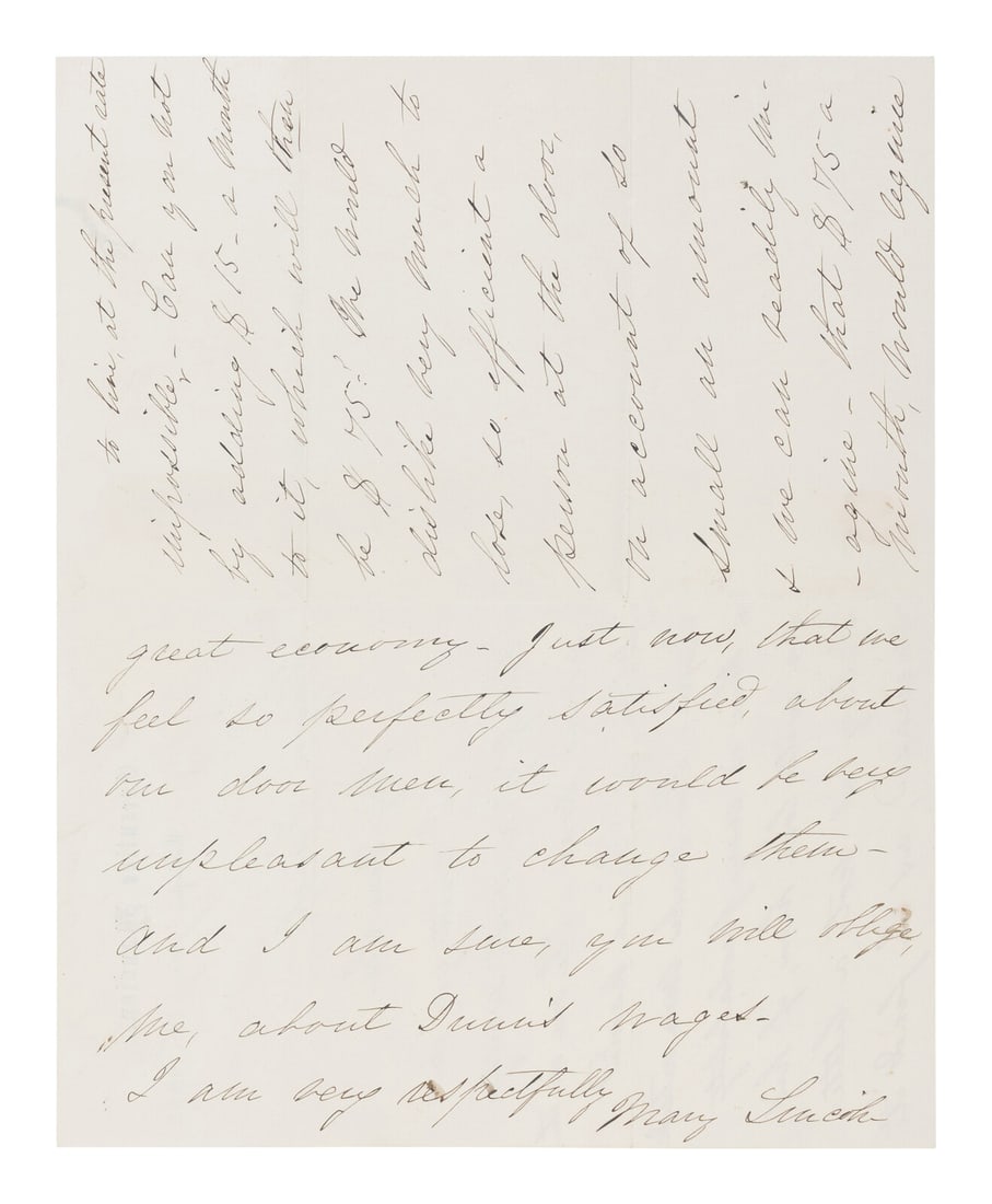 LINCOLN, Mary Todd (1818-1882). Autograph letter signed ("Mary Lincoln"), to B.B. French, (1 of 2)