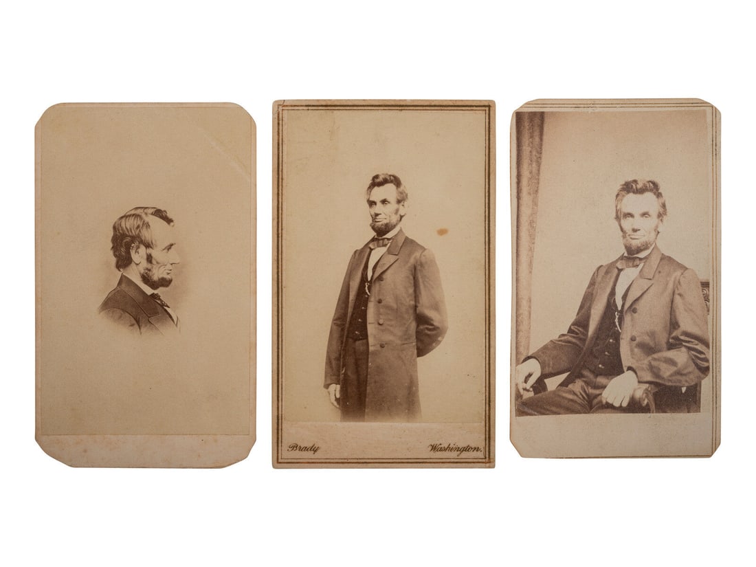 [LINCOLN, Abraham (1809-1865)]. 3 CDVs of Lincoln taken by Brady and Berger. January and February (1 of 2)