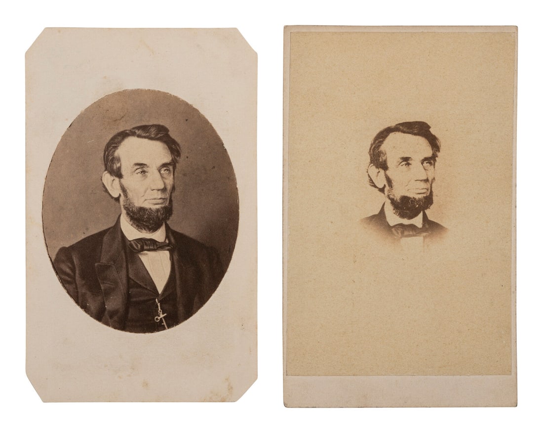 [LINCOLN, Abraham (1809-1865)]. WENDEROTH & TAYLOR, photographers. 2 CDVs of Lincoln. Philadelphia, (1 of 2)