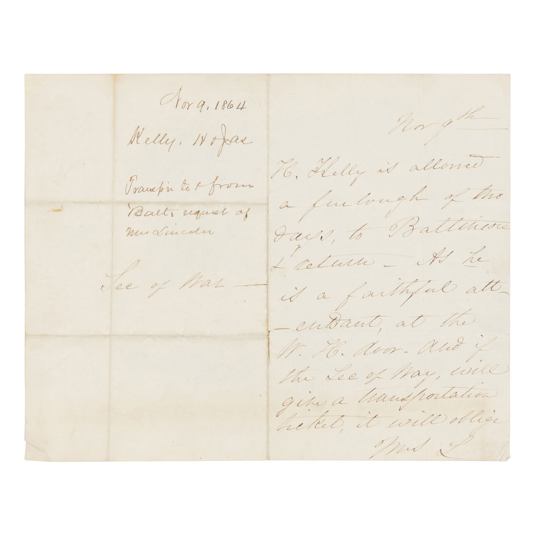 LINCOLN, Mary Todd (1818-1882). Autograph letter signed ("Mrs. L") to Secretary of War Edwin M. (1 of 1)