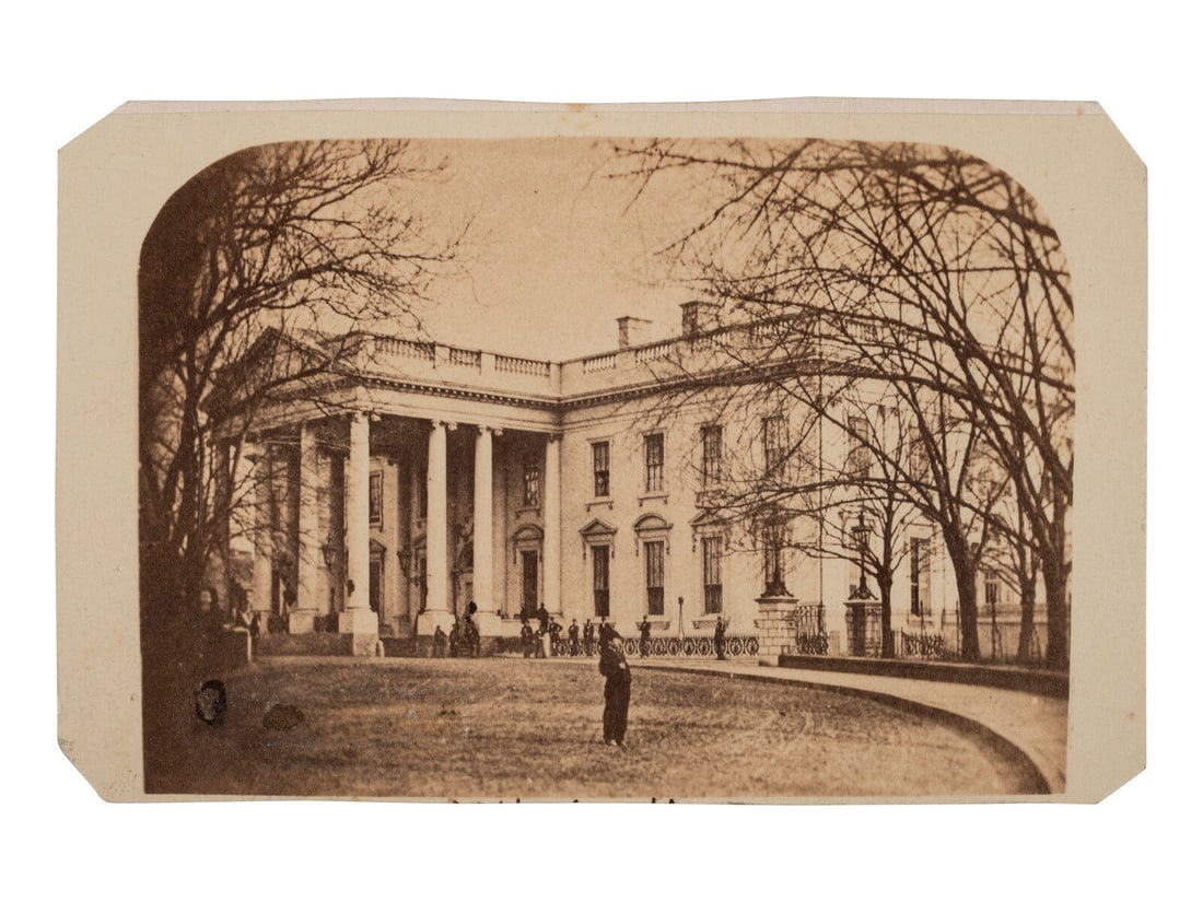 [LINCOLN WHITE HOUSE]. [WARREN, Henry F., photog., attrib.]. CDV of the White House possibly showing (1 of 2)