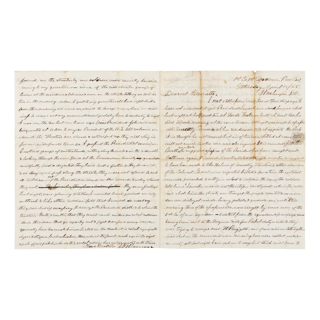 [LINCOLN ASSASSINATION]. THOMAN, John Adam (1838-1906). Autograph letter signed ("J. Thoman") to (1 of 4)