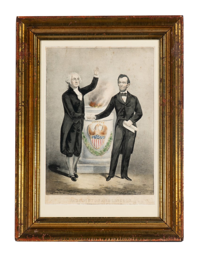 CURRIER AND IVES, publishers. -- After G. Thomas, Washington and Lincoln: The Father and the Saviour (1 of 2)