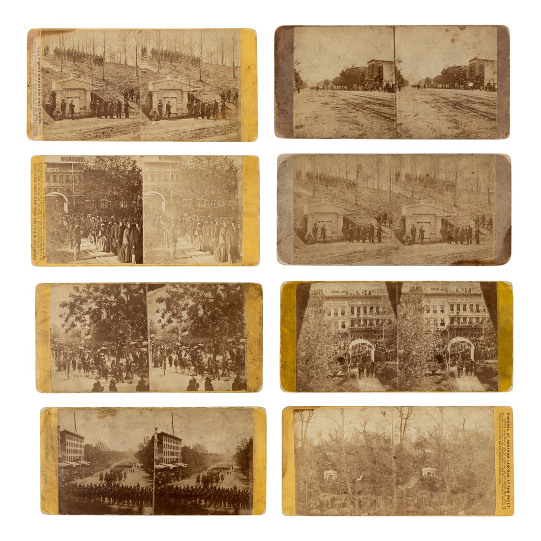 [LINCOLN FUNERAL]. A group of 8 stereoviews showing Lincoln's funeral procession and tomb. (1 of 2)