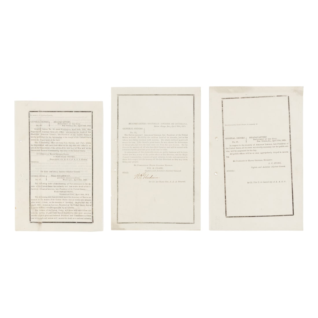 [LINCOLN FUNERAL]. A group of 3 general orders, comprising: (1 of 1)