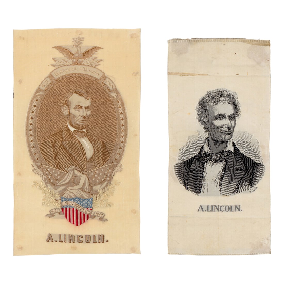 [LINCOLN, Abraham (1809-1865)]. A pair of Stevengraphs depicting Abraham Lincoln, comprising: (1 of 3)