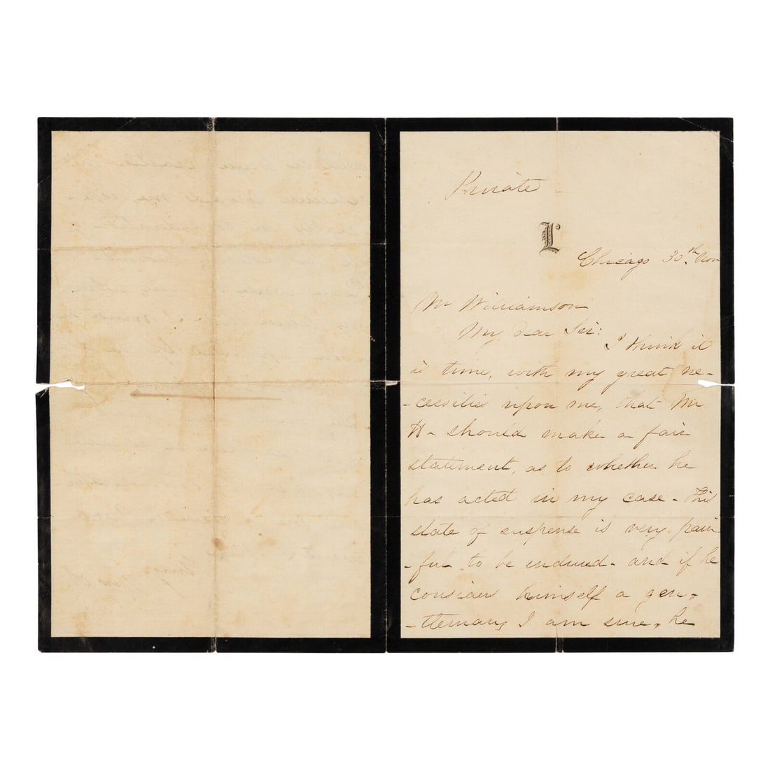 LINCOLN, Mary Todd (1818-1882). Autograph letter signed ("Mrs. L.") to Alexander Williamson. (1 of 2)
