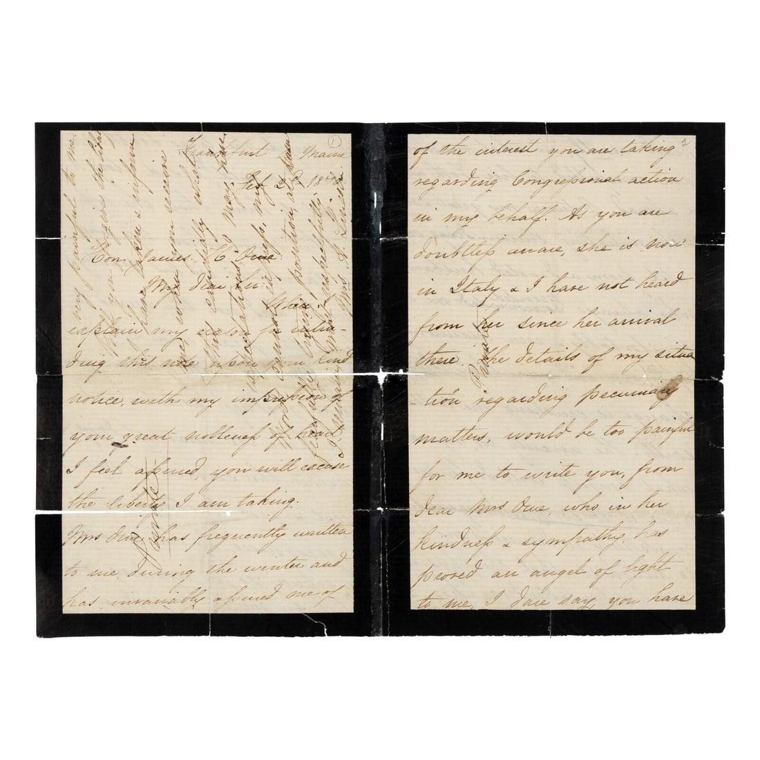 LINCOLN, Mary Todd (1818-1882). Autograph letter signed ("Mrs. A. Lincoln") to James Orne, (1 of 2)