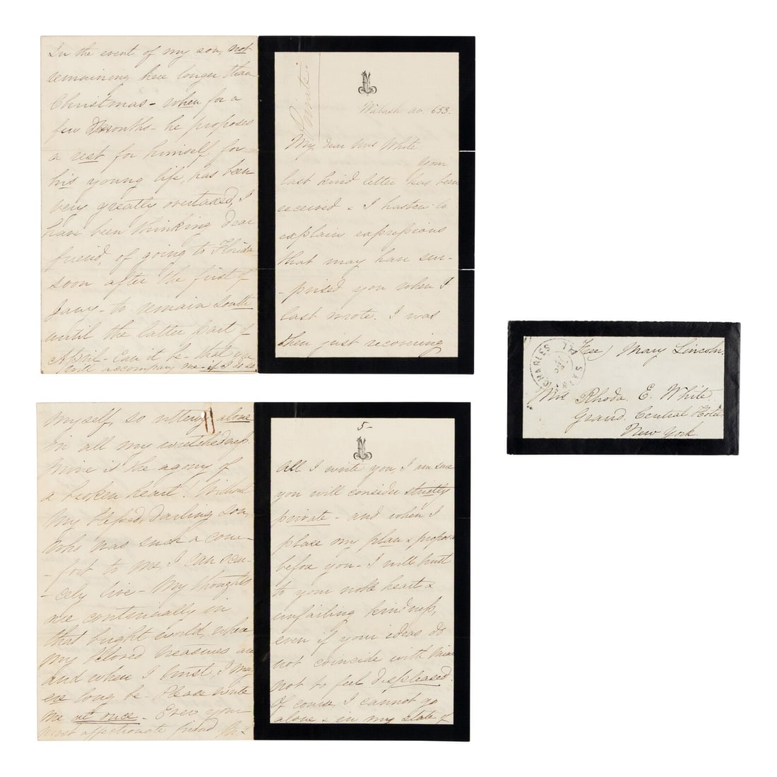 LINCOLN, Mary Todd (1818-1882). Autograph letter signed ("M.L.") to Rhoda White, Chicago, 8 December (1 of 7)