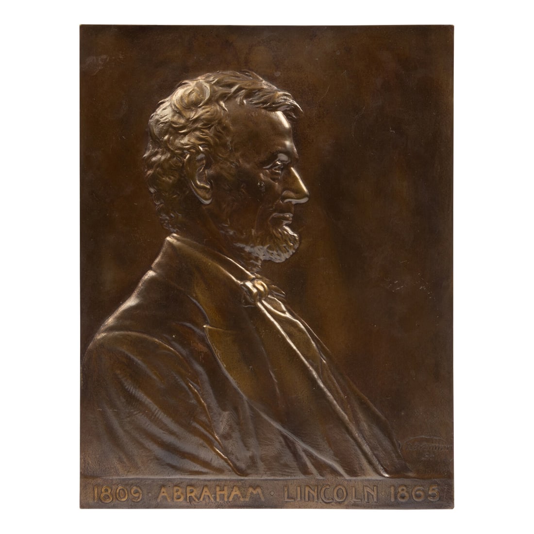 Victor David Brenner (Lithuanian/American, 1871-1924) Plaque of Abraham Lincoln, 1907, bronze (1 of 3)