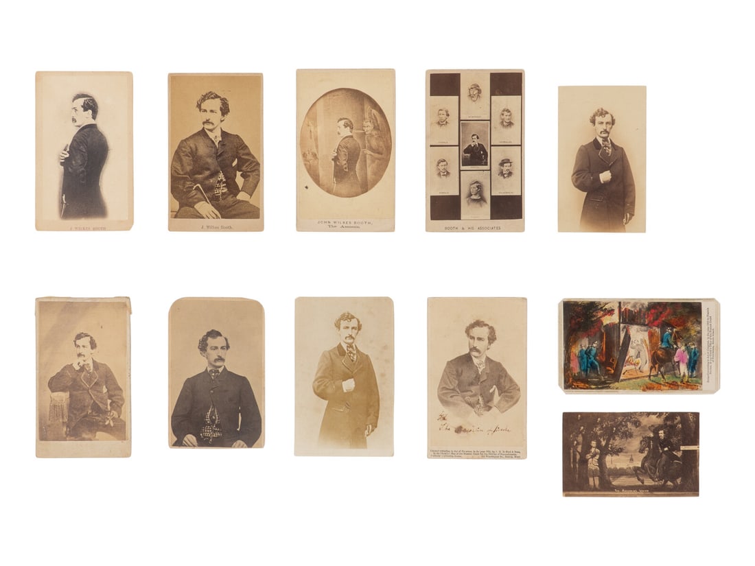 [BOOTH, John Wilkes (1838-1865)]. A group of 11 CDVs of Booth and moments related to the death of (1 of 2)