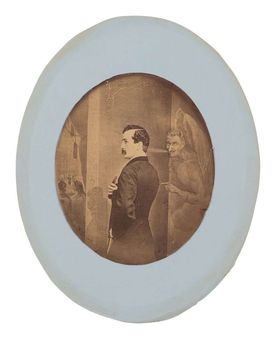 [BOOTH, John Wilkes (1838-1865)]. Large format albumen print depicting John Wilkes Booth tempted by (1 of 2)
