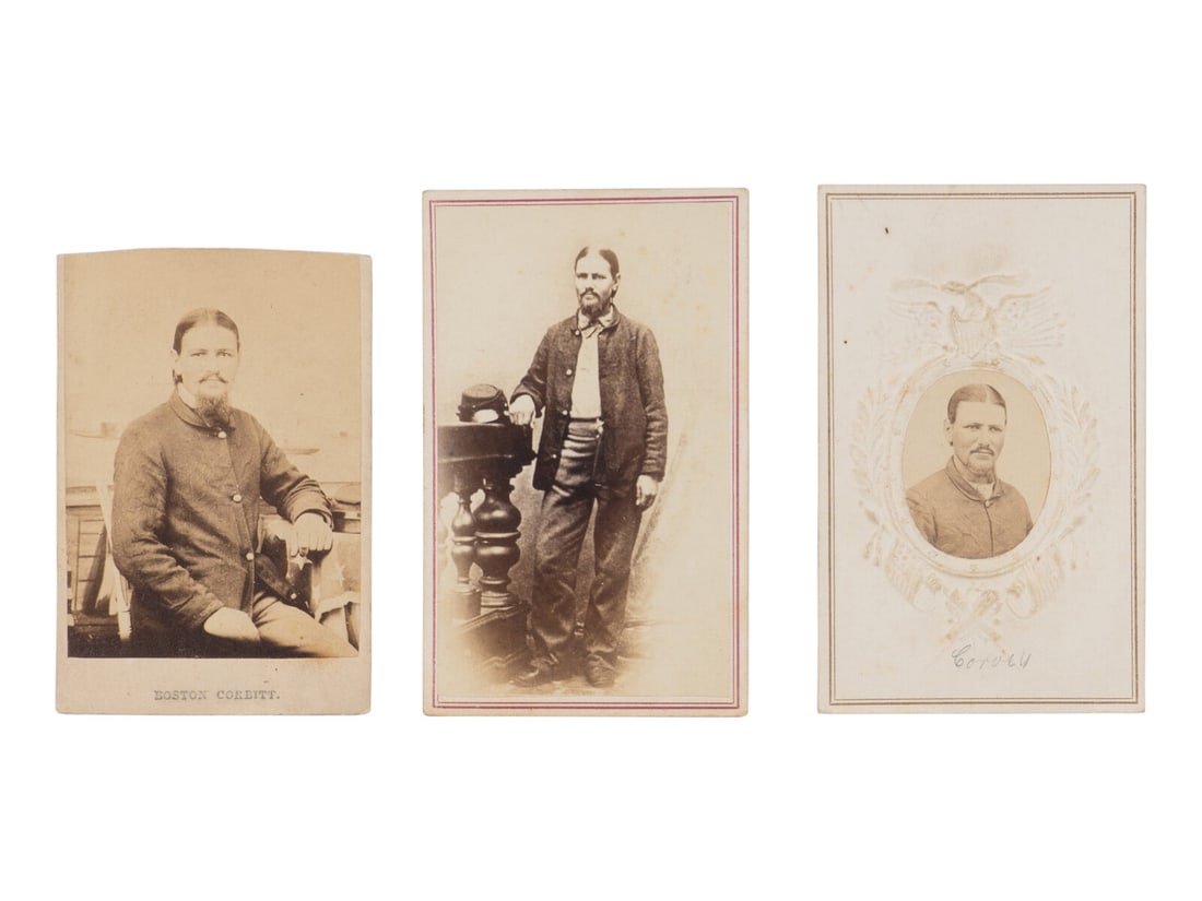 [CORBETT, Thomas H. ("Boston") (1832-1894)]. A group of 3 CDVs, ca 1865. (1 of 2)