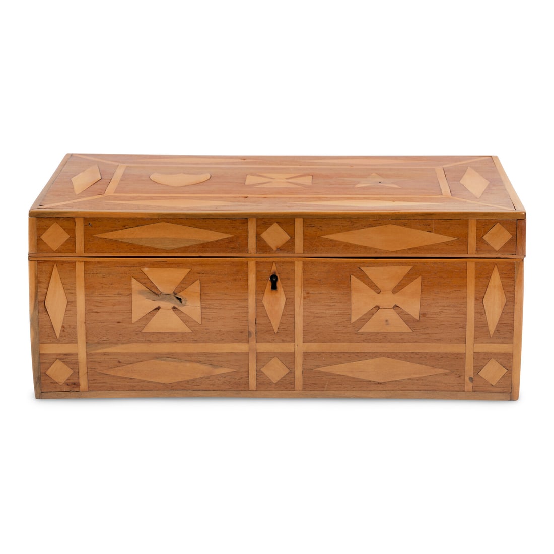 [LINCOLN CONSPIRATORS]. A marquetry box constructed by Lincoln conspirator Dr. Samuel Mudd while: [LINCOLN CONSPIRATORS]. A marquetry box constructed by Lincoln conspirator Dr. Samuel Mudd while imprisoned at Fort Jefferson, ca 1867. Marquetry box constructed of olive wood with inlay decorations,