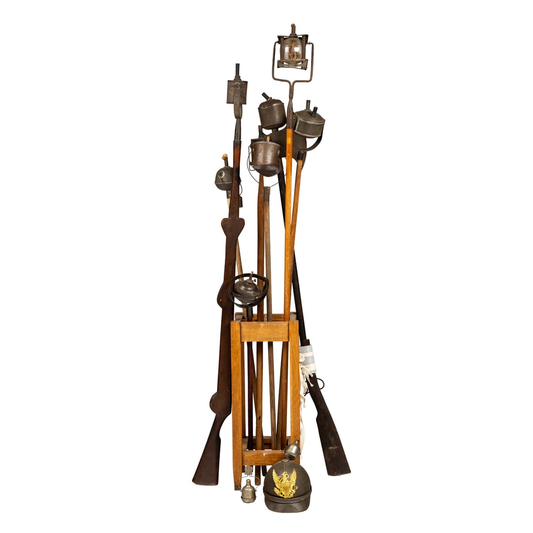 [PRESIDENTIAL CAMPAIGNS]. A group of 10 torches, ca 1860-1888, comprising:: [PRESIDENTIAL CAMPAIGNS]. A group of 10 torches, ca 1860-1888, comprising: Oscillating campaign torch. Ca 1860. -- Tin torch. Ca 1868. -- Double-burner tin torch. Ca 1877. -- Ballot box torch. Chicago