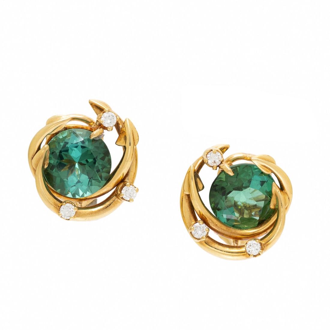 TIFFANY & CO., TOURMALINE, DIAMOND, AND YELLOW GOLD EARRINGS (1 of 2)
