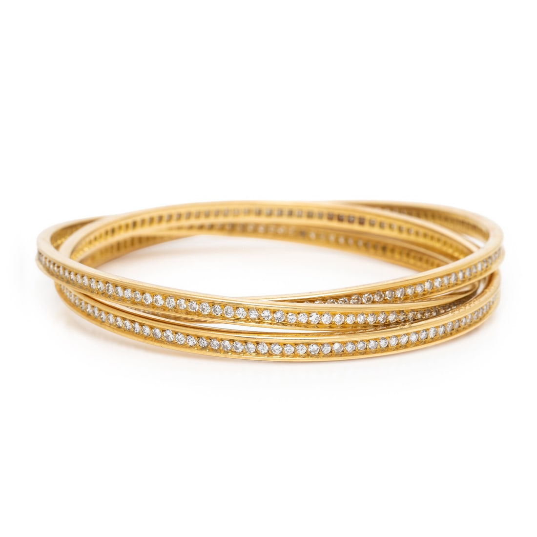 CARTIER, YELLOW GOLD AND DIAMOND 'TRINITY' BANGLE BRACELET (1 of 2)