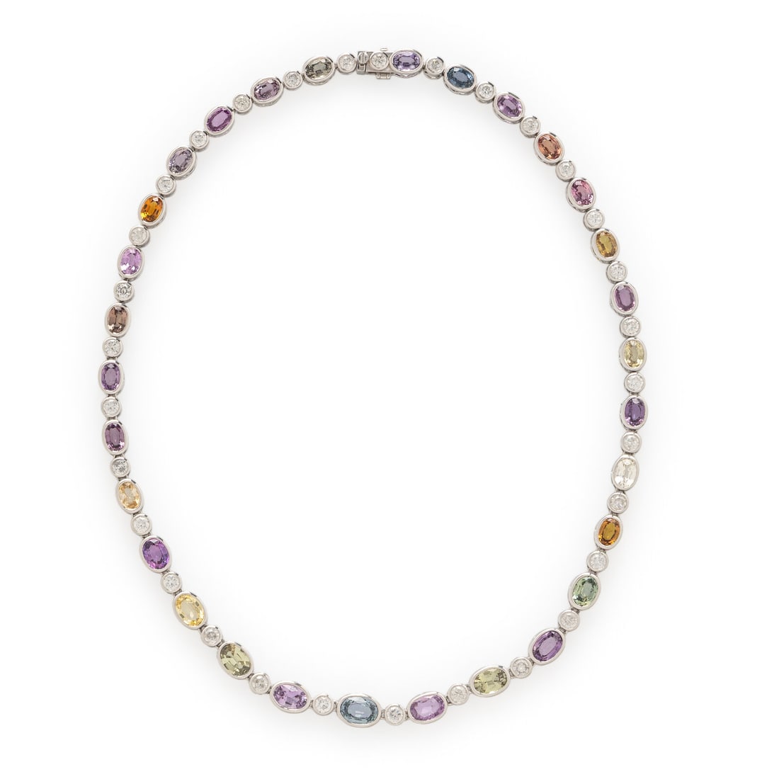 SHEFFIELD & SONS, MULTICOLOR SAPPHIRE, DIAMOND, AND PLATINUM NECKLACE (1 of 4)