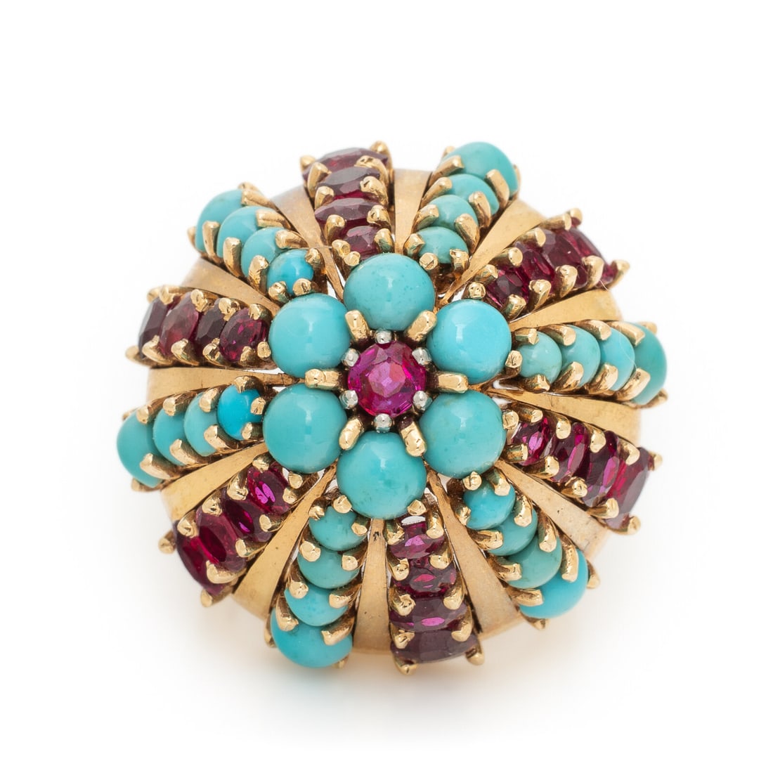 ATTRIBUTED TO ILLARIO, RUBY, TURQUOISE, AND YELLOW GOLD DOME RING (1 of 4)