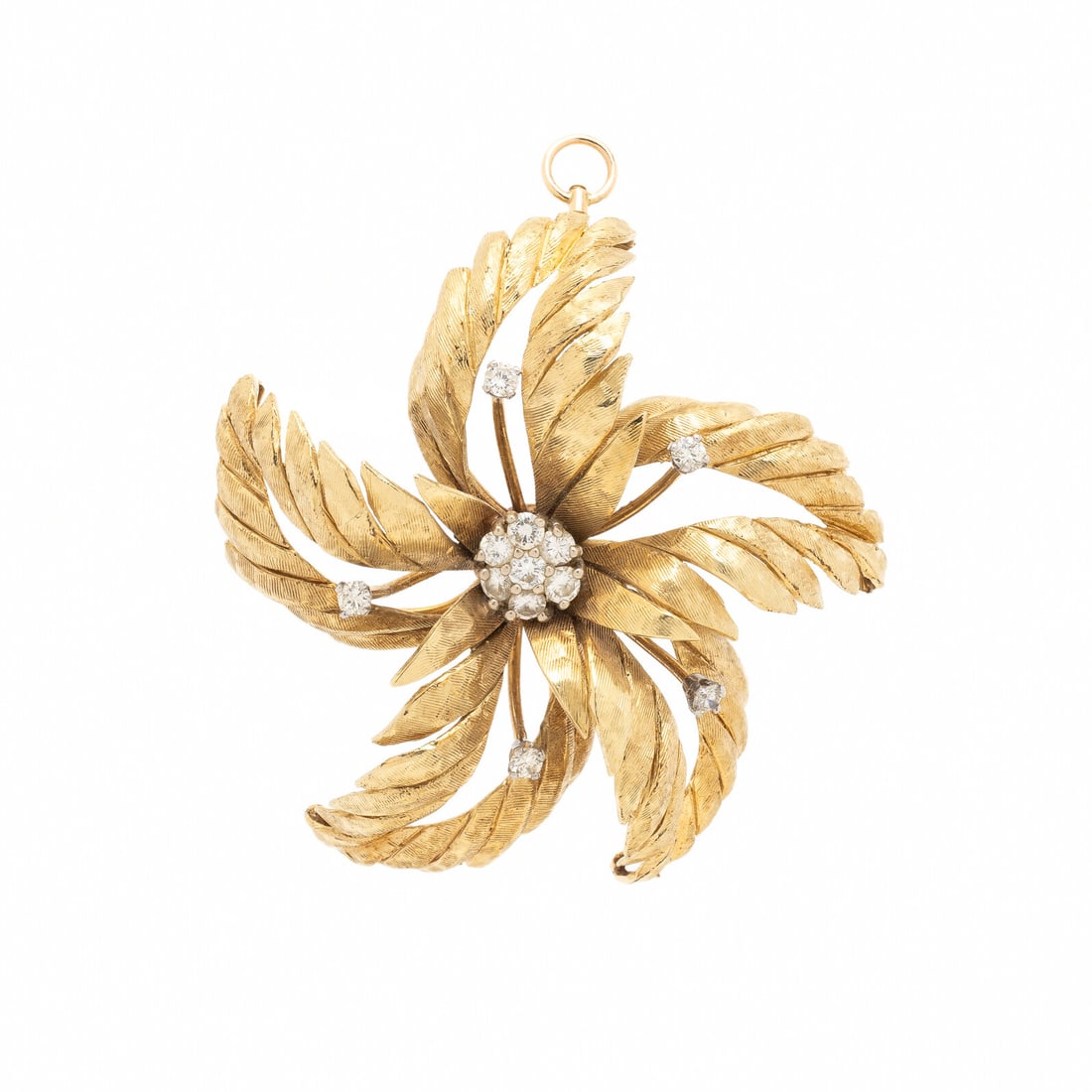 YELLOW GOLD AND DIAMOND FLOWER PENDANT BROOCH (1 of 2)