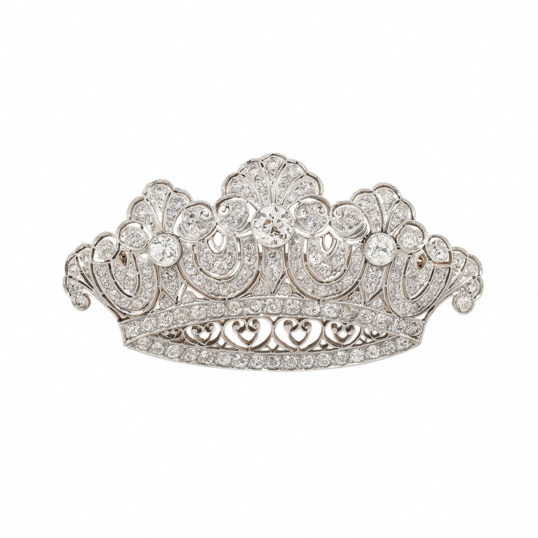 DIAMOND AND PLATINUM-TOPPED GOLD CROWN BROOCH (1 of 2)
