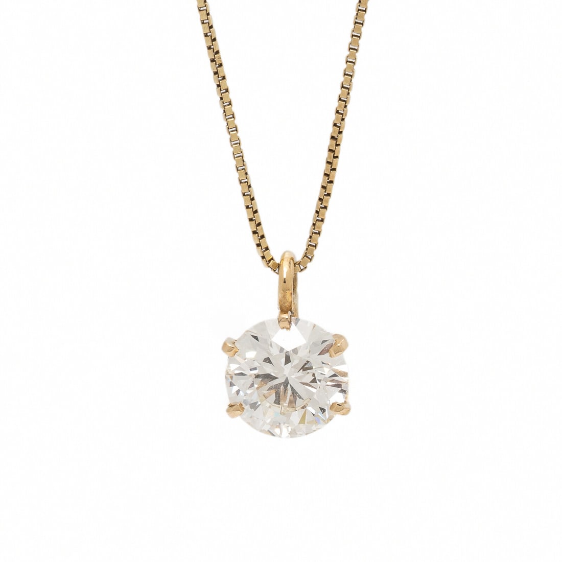 YELLOW GOLD AND DIAMOND NECKLACE: YELLOW GOLD AND DIAMOND NECKLACE In a solitaire pendant mounting on a chain, featuring an old European cut diamond weighing 4.19 carats, accompanied by an additional ring mounting set with two