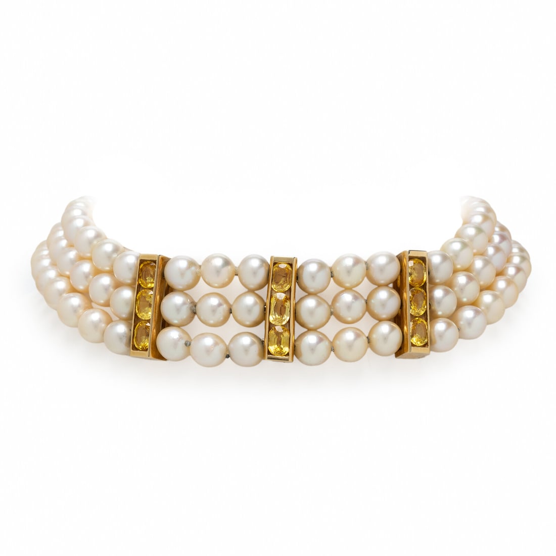 TRIPLE STRAND CULTURED PEARL AND CITRINE CHOKER NECKLACE (1 of 2)