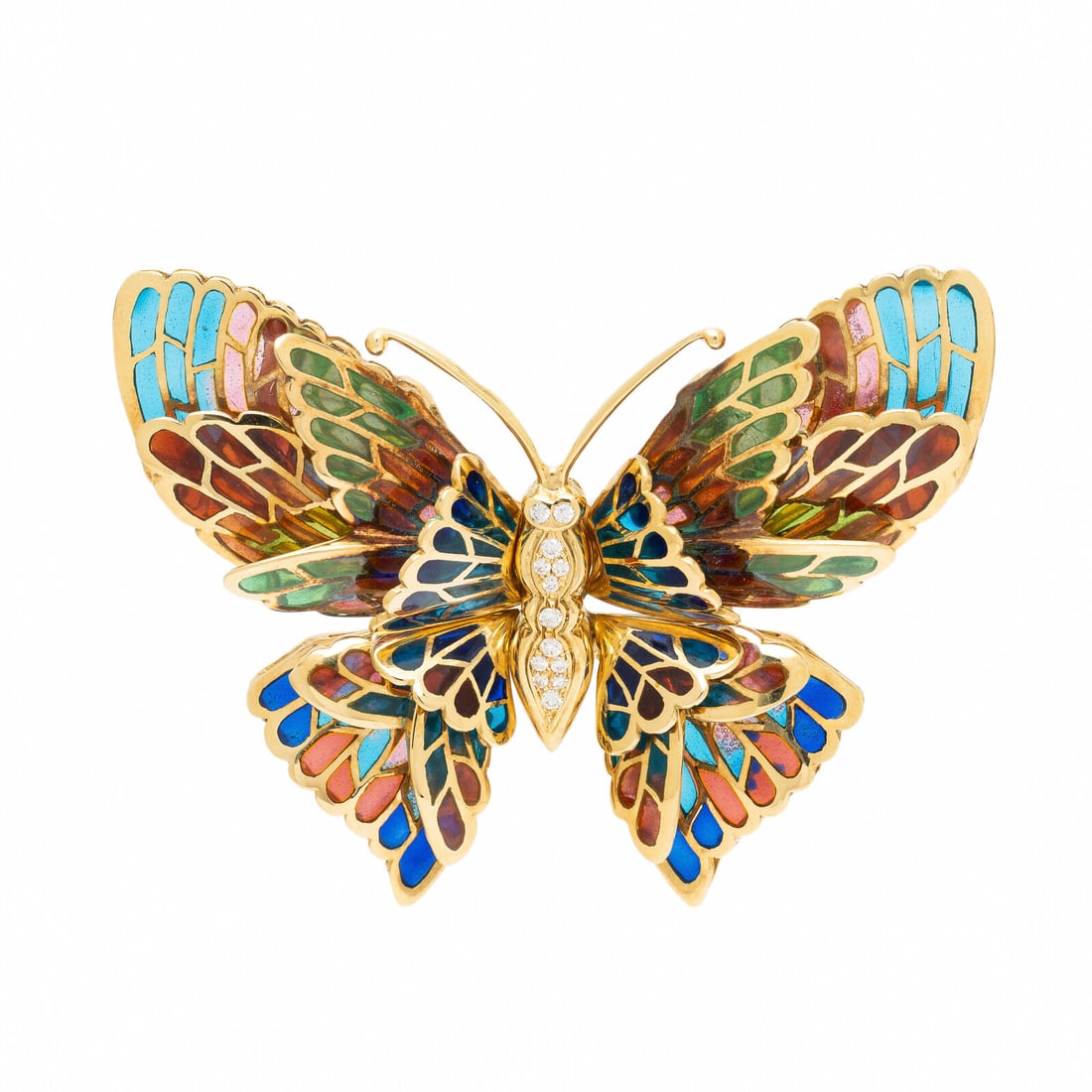 ENAMEL, DIAMOND, AND YELLOW GOLD BUTTERFLY BROOCH (1 of 2)