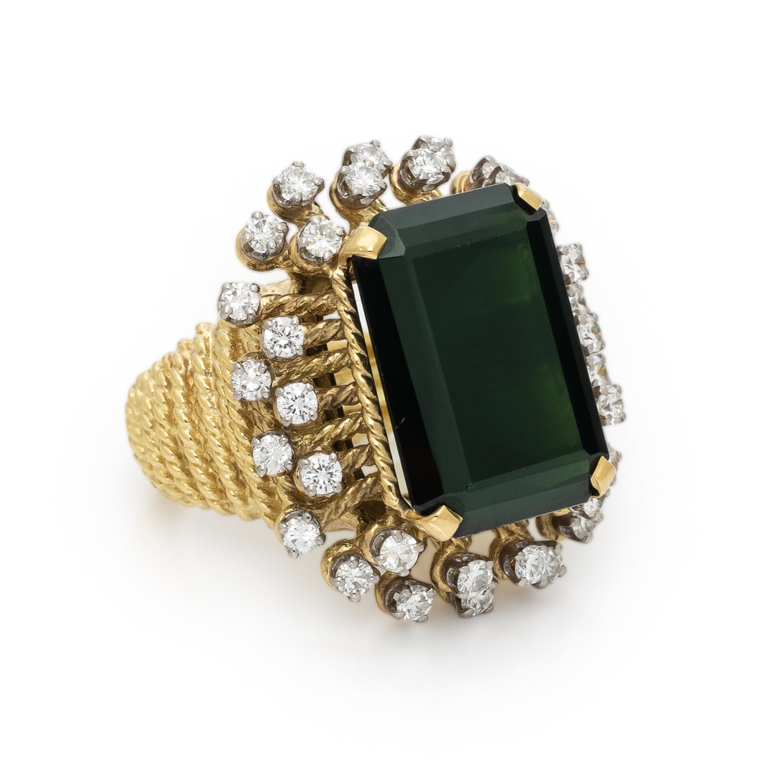 TOURMALINE, DIAMOND, AND YELLOW GOLD RING (1 of 3)