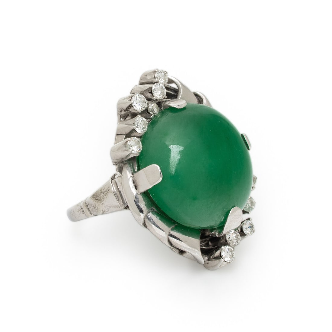 JADEITE JADE AND DIAMOND RING - 2