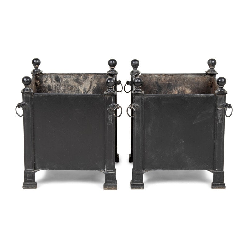 A Pair of Gaignon Black Enameled Metal Jardinières - 2