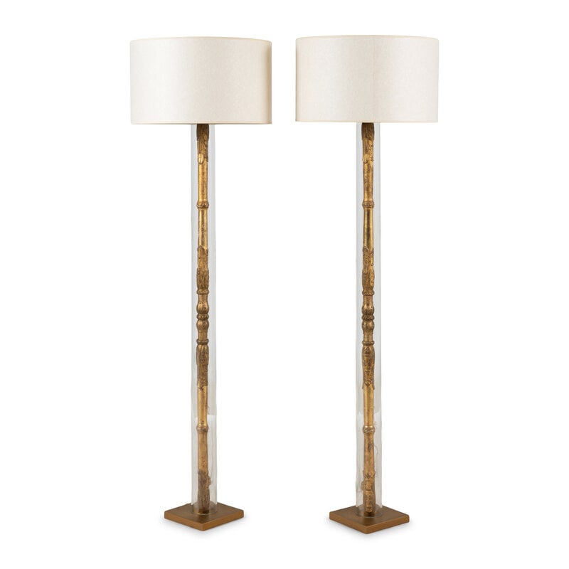A Pair of Continental Carved Giltwood, Glass and Brass Floor Lamps (1 of 13)