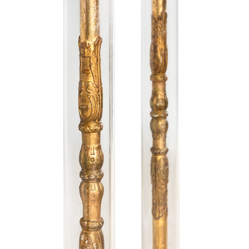 A Pair of Continental Carved Giltwood, Glass and Brass Floor Lamps - 2