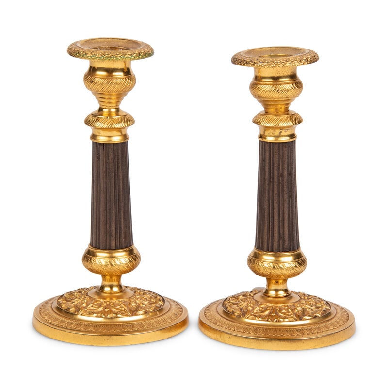 A Pair of Gilt Metal Mounted Candlesticks - 3
