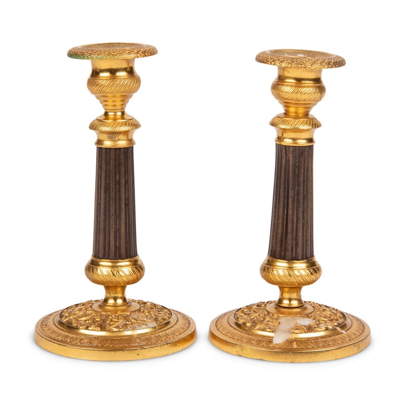 A Pair of Gilt Metal Mounted Candlesticks - 4