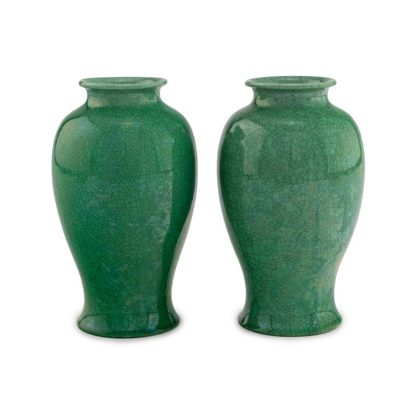 A Pair of Awaji Green Crackle Glazed Ceramic Vases (1 of 3)