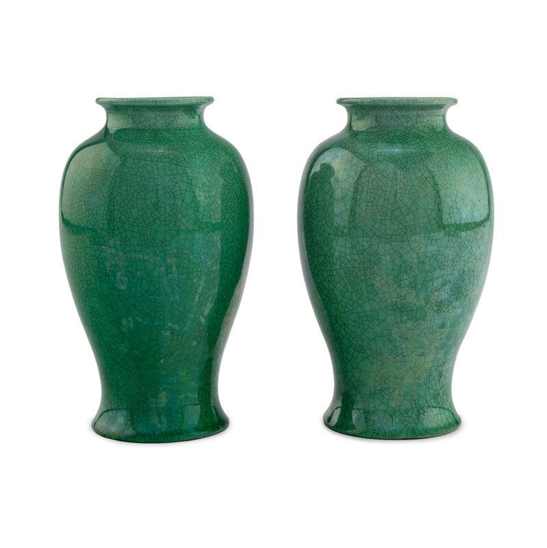 A Pair of Awaji Green Crackle Glazed Ceramic Vases - 2