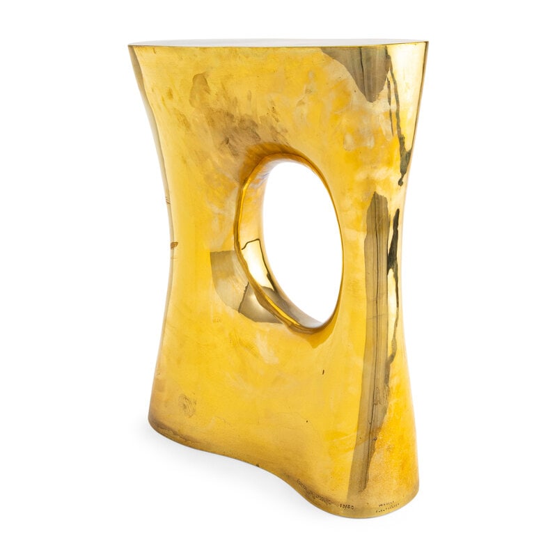 Jean-Marc Lelouch (French, 20th Century) Osselet Side Table: Jean-Marc Lelouch(French, 20th Century)Osselet Side Tablegilt bronzeimpressed to the base 'Edition JM Lelouhc 13/50' Height 19 3/4 x width 17 1/2 x depth 7 1/4 inches. Property from an