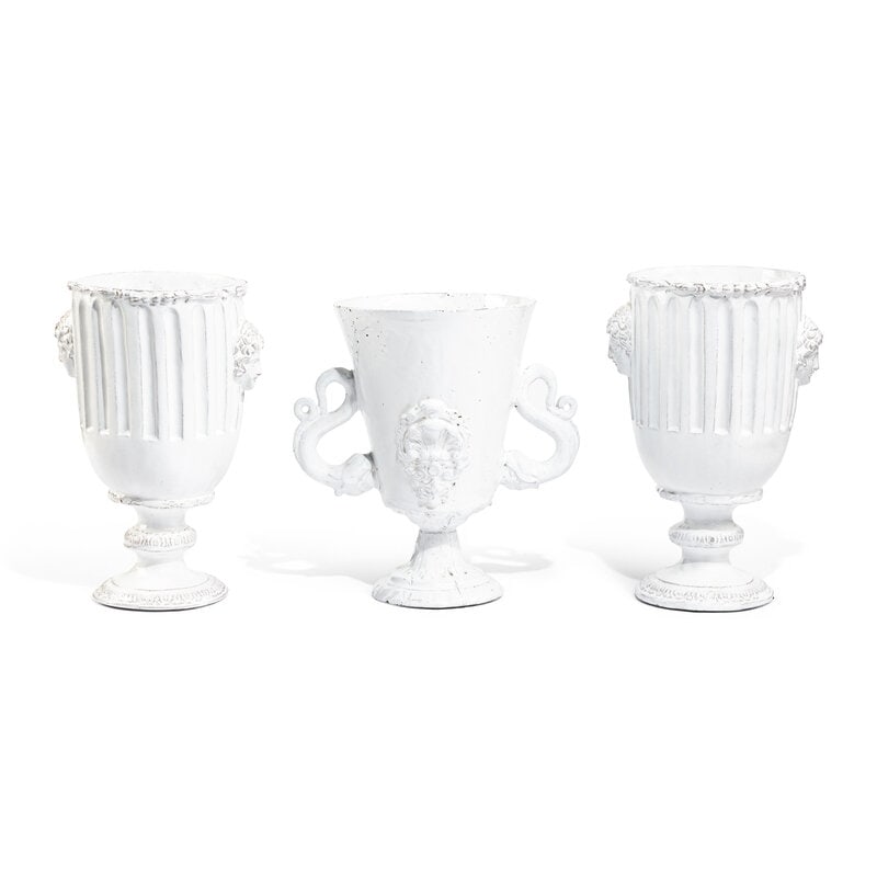 Three White Glazed Earthenware Vases: Three White Glazed Earthenware Vases 20th Century Height of tallest 13 3/4 x width 9 x depth 7 1/2 inches. Property from an Alessandra Branca-Designed Chicago Residence This lot is located in