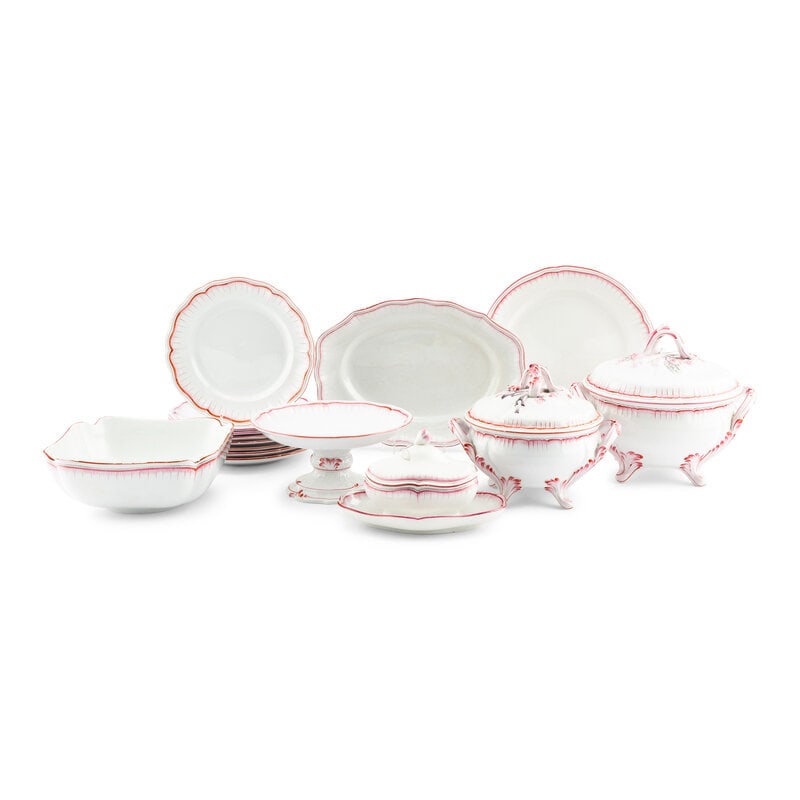 A French Faience Dinner Service : A French Faience Dinner Service Luneville, Circa 1880 comprising: 48 dinner plates 12 luncheon plates 3 circular serving dishes 1 circular serving bowl 1 square serving bowl 1 covered gravy boat