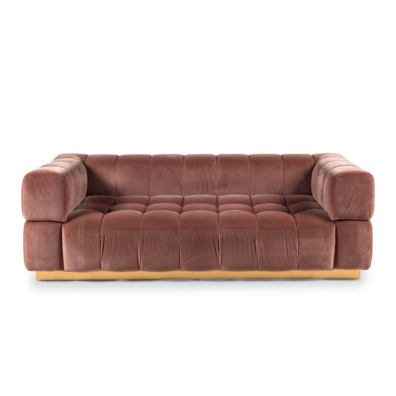A Custom Tufted Velvet and Brass Sofa (1 of 12)