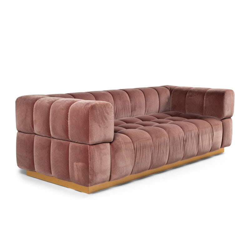 A Custom Tufted Velvet and Brass Sofa - 2
